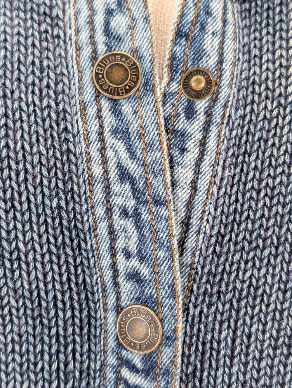 PBJ Blues Sz M Denim Knit Combo Vest Chambray Sweater Sleeveless Jacket - Picture 5 of 16